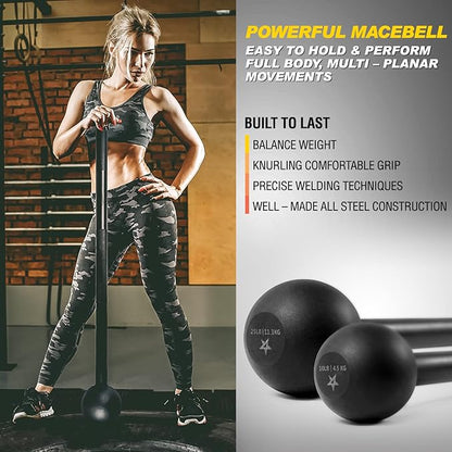 Yes4All Steel Mace Bell for Strength Training, Support Full Body, Muscles, Shoulder, Grips & Forearms Workouts, Stretching 5, 7, 10, 15, 20, 25, 30 LB For Woman & Man