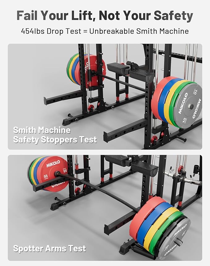 Mikolo M4 2.0 Smith Machine, All-in-One Home Gym Power Cage with LAT Pulldown & Cable Crossover, Squat Rack for Full Body Workouts