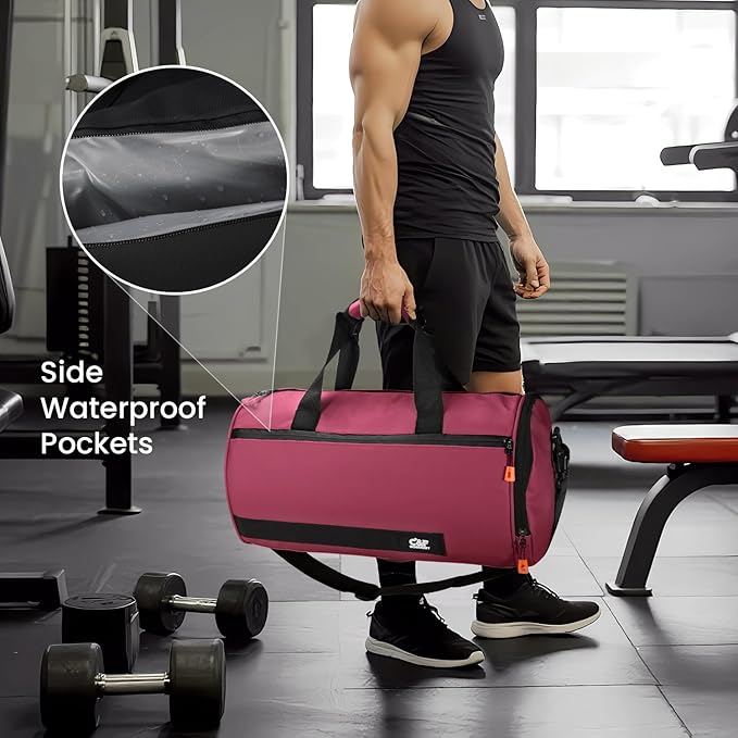 C&F BOGMOST Small Gym Bag for Women & Men,Small Lightweight Duffel Bag Carry On Bags Mini Duffel Travel Bag Waterproof Sports Bags for Workout/Sport/Travel, Purplish Red,with Shoes Compartment