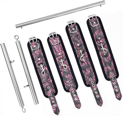 Spreader Bar Heavy Duty Stainless Steel Expandable Silver Bar Home Gym with 4pcs PU Purple Adjustable Strap,Sports Aid Training Fitness Gear Pilates Aid Kit,Yoga Set