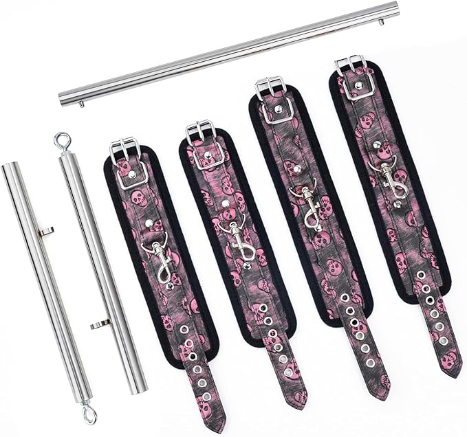 Spreader Bar Heavy Duty Stainless Steel Expandable Home Gym with 4pcs Furry Purple Adjustable Strap,Sports Aid Training Fitness Gear Pilates Aid Kit,Yoga Set
