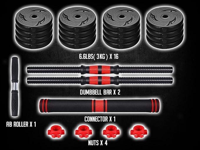 2021 High Performance Parts Adjustable Weight Dumbbell Barbell Kit with Ab Roller 88LB / 110LB Home Workout Equipment (110) black