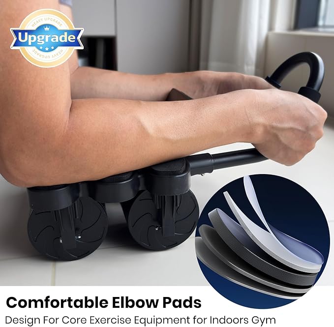 Ab Roller for Core Workout – 4 Wheel Ab Roller for Stability with Elbow Support – Automatic Rebound Ab Wheel Machine for Home Gym – Core Exercise Equipment for Men and Women