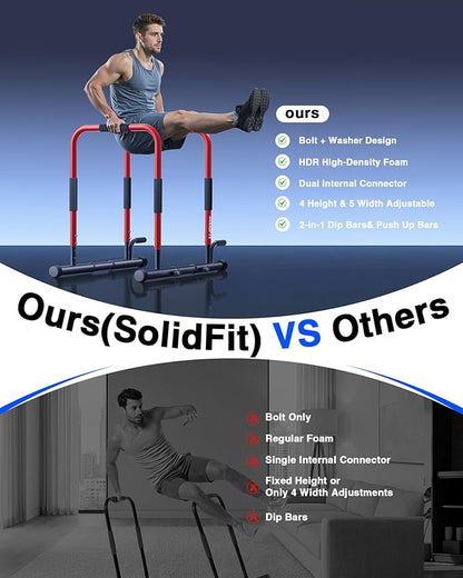 2026 Upgrade Adjustable 2-in-1 Dip Bar Station & Push Up Bars for Home Gym Calisthenics Equipment Parallel Bars with 420LB Stable Design, Functional Heavy Dip Stand,Black