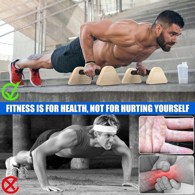TOBWOLF 2PCS Wooden Push Up Bars, Solid Calisthenics Wood Parallettes Bars for Men Strength Training, Will Not Slip or Wobble, Calisthenics Equipment for Planks, Calisthenics & Home Gym Workout