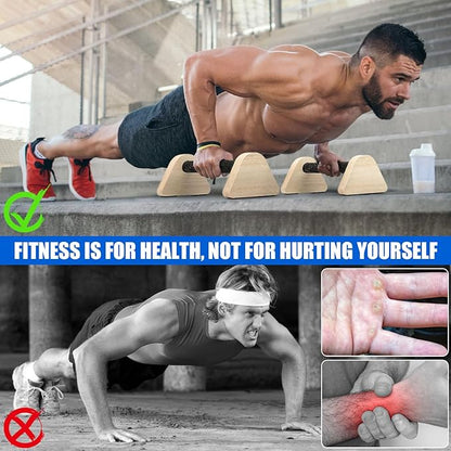 TOBWOLF 2PCS Wooden Push Up Bars, Solid Calisthenics Wood Parallettes Bars for Men Strength Training, Will Not Slip or Wobble, Calisthenics Equipment for Planks, Calisthenics & Home Gym Workout