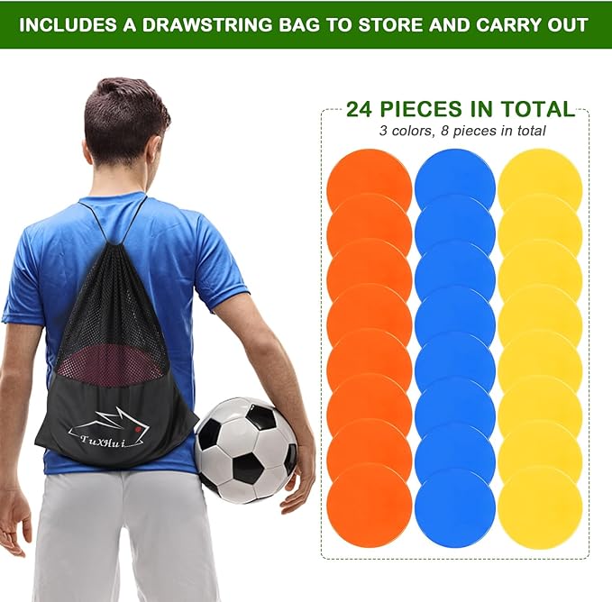 Poly Spots 4" or 9" Flat Cones Spot Markers for Gym/PE Training, Dance, 12/18/24 Pcs Non-Slip Rubber Floor Dots Flat Disc Markers for Soccer Basketball Sports Agility Drills, Classroom Activities