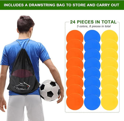 Poly Spots 4" or 9" Flat Cones Spot Markers for Gym/PE Training, Dance, 12/18/24 Pcs Non-Slip Rubber Floor Dots Flat Disc Markers for Soccer Basketball Sports Agility Drills, Classroom Activities