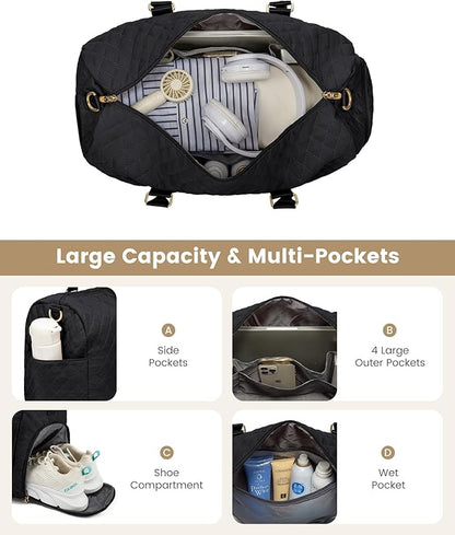 LOVEVOOK Travel Duffle Bag, Weekender Bag for Women with Toiletry Bag, Carry on Overnight Bag with Shoe Compartment, Gym Duffel Bag with Wet Pocket, Mommy Hospital Bags for Labor and Delivery