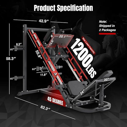 Dripex Leg Press Machine, Leg Press Machines for Home Gym, Professional Leg Press Hack Squat Machine Combo with 4 Weight Plate Storage Holders for Full Lower Body Workout - Weight Plates Not Included