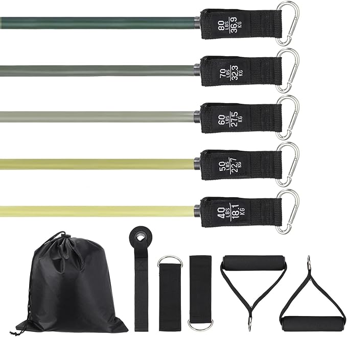 Resistance Bands Set, Exercise Bands for Working Out with Door Anchor/Handle/Ankle Strap/Pouch