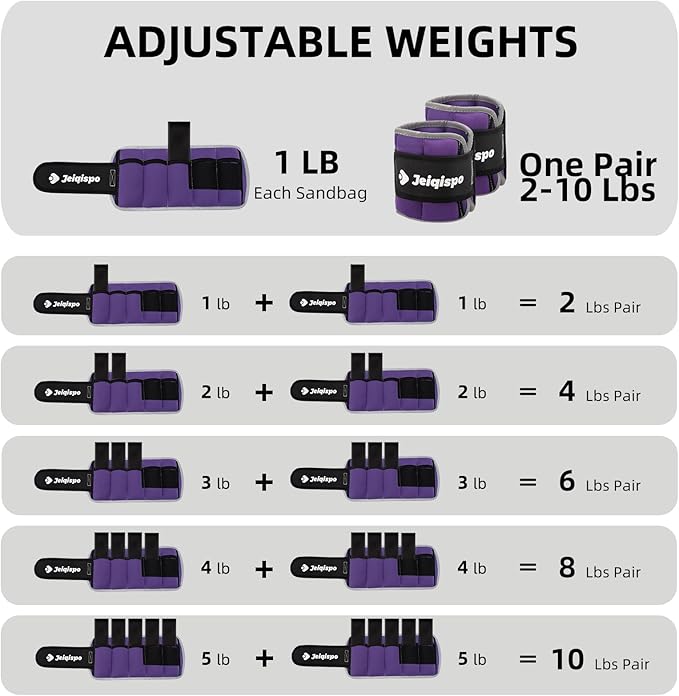 Adjustable Ankle Weights 1 Pair 2/4/6/8/10 LBS Wrist Leg Arm Weights for Women Men Kids,Strength Training with Removable Weight for Fitness Gym Workout Running Walking