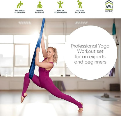 AyuHome Aerial Silks Kit for Home - Premium Yoga Swing for Kids and Adults with 660 lbs Capacity - Versatile Aerial Yoga Hammock for Gymnastics Training