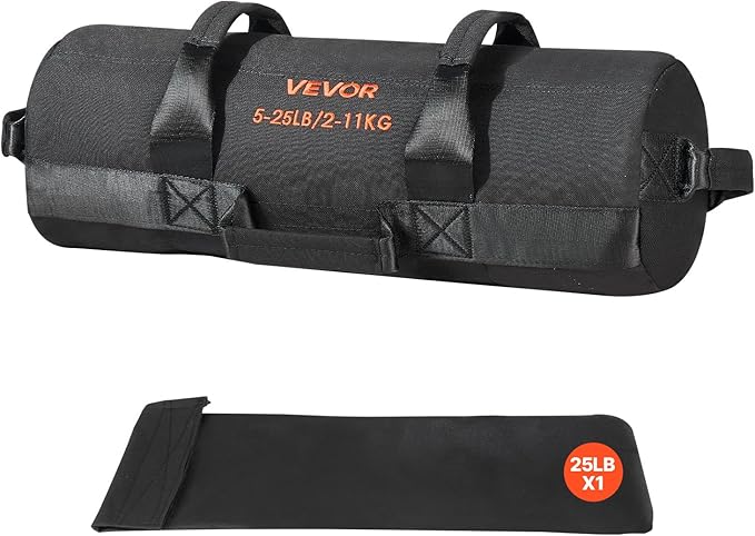 VEVOR Workout Sandbag, Heavy Duty Workout Power Bags with Handles, Slam Bag for Fitness Strength Weight Training Cross-Training, Home Gym Exercise, Black (Unfilled)