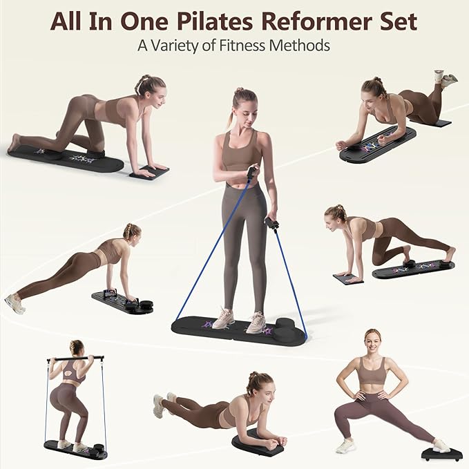Pilates Board Pilates Reformer Set, Multifunctional Pilates Board for Home Workout, Foldable Abs Core Trainer Board,Pilates Board for Women, Men & Beginners for Full-Body Workouts
