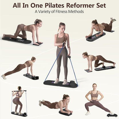 Pilates Board Pilates Reformer Set, Multifunctional Pilates Board for Home Workout, Foldable Abs Core Trainer Board,Pilates Board for Women, Men & Beginners for Full-Body Workouts