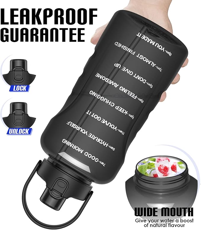 HydroPal 1 Gallon Water Bottles with Straw, 128 oz Water Bottle BPA Free Innovative 2-IN-1 Lid Gym Bottle with Times to Drink Motivational, Large for Sports Fitness Camping Water Jug （13.8X5.5 inch）