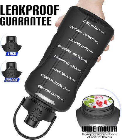 HydroPal 1 Gallon Water Bottles with Straw, 128 oz Water Bottle BPA Free Innovative 2-IN-1 Lid Gym Bottle with Times to Drink Motivational, Large for Sports Fitness Camping Water Jug （13.8X5.5 inch）