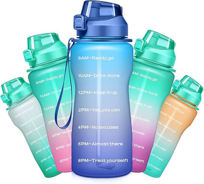 Gallon Motivational 64/100 oz Water Bottle with Time Marker & Straw, Large Daily Water Jug for Fitness Gym Outdoor Sports, Remind of All Day Hydration, Leak Proof, BPA Free (blue+purple, 100oz)