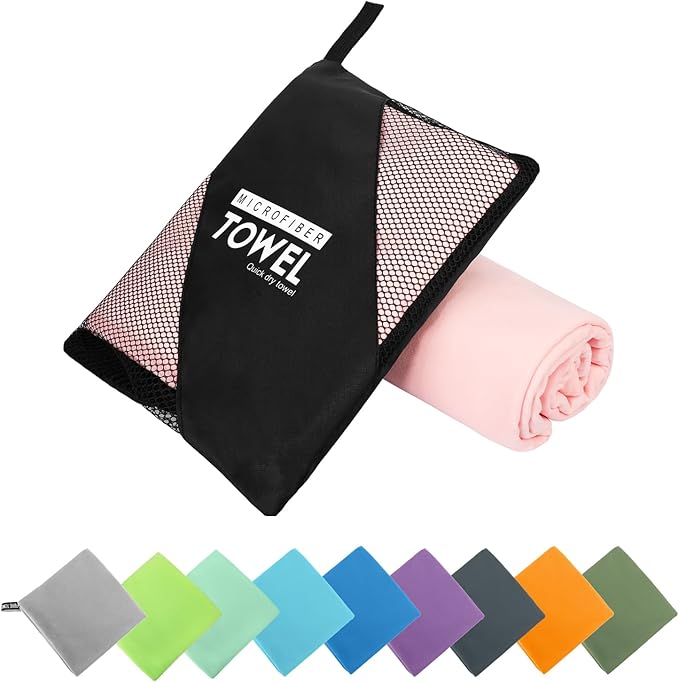 Microfiber Travel Towel, Soft Lightweight Quick Dry Towel, Super Absorbent Compact Travel & Sports & Beach Towels for Camping, Backpack, Gym, Swimming, Yoga, Hiking (L:24"×48" -Rose Pink)