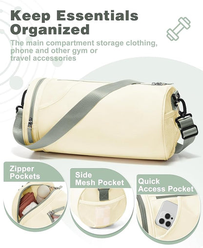 Small Gym Bag for Women Waterproof Mini Duffle Bag Womens Spotrs Workout Bags Small Travel Duffel Bag with Wet Pocket Carry on Weekender Bags for Dance Swimming,Gym,Yoga,Fitness Beige Green