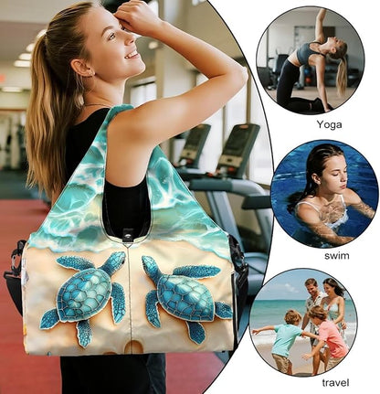 Gym Bag with Yoga Mat Holder Large Tote Bag With Multi Pockets for Women Men Dry Wet Separated Pocket Carryall Yoga Tote Bag for Pilates Travel Workout Office