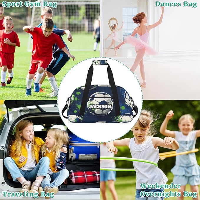 Personalized Soccer Gym Duffel Bags for Kids Boys with Custom Name Sport Training Travel Bags for Overnight Weekender