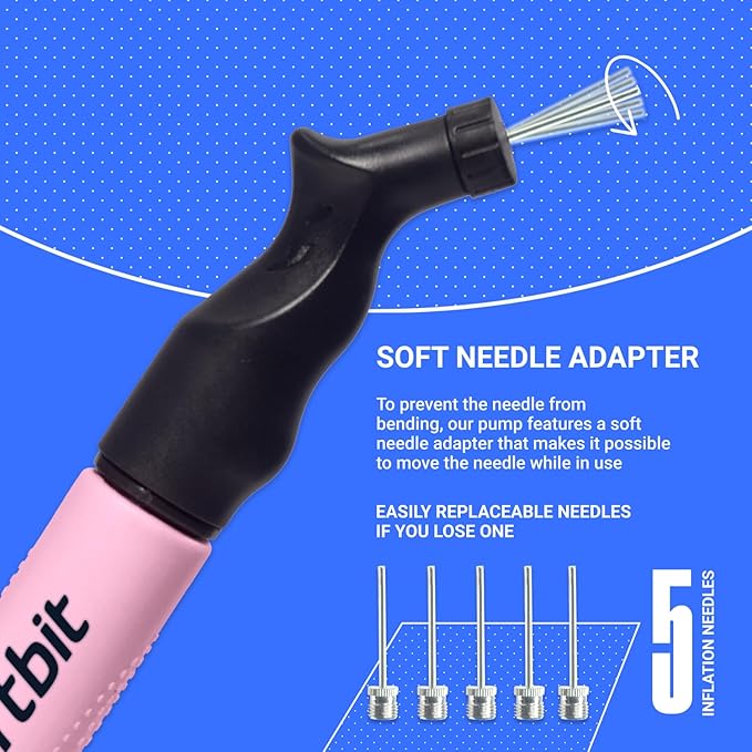 SPORTBIT Ball Pump for Sports Balls - Push & Pull Inflating System - Hand Pump for All Exercise Balls - Volleyball Pump, Basketball Inflator, Football & Soccer Ball Air Pump - Goes with 5 Needles Set