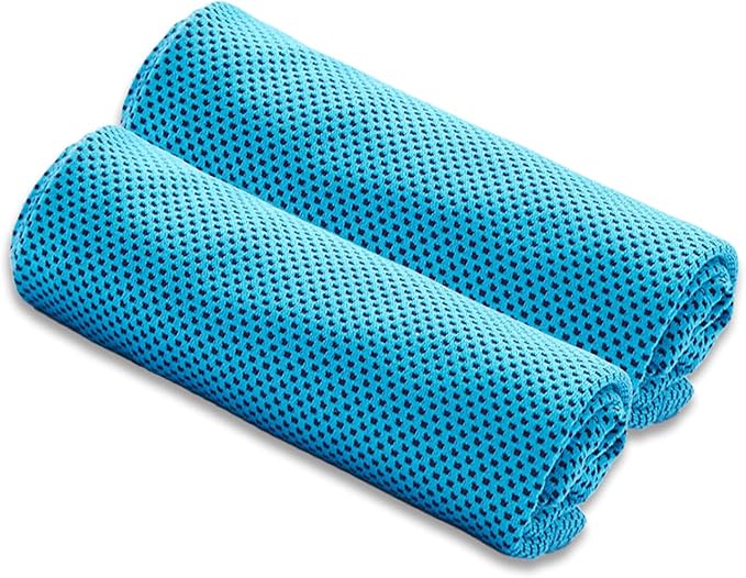JUAN & JASMIN 2 Pack Cooling Towels (19.5"x15"), Soft Breathable Chilly Towels, Super Absorbent, Ice Wraps, Towels-Ideal for Hiking, Running, Workout, Gym, Dancing, Camping, Fitness (Blue)