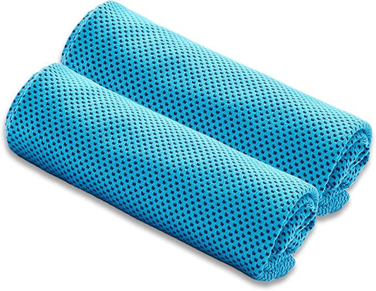 JUAN & JASMIN 2 Pack Cooling Towels (19.5"x15"), Soft Breathable Chilly Towels, Super Absorbent, Ice Wraps, Towels-Ideal for Hiking, Running, Workout, Gym, Dancing, Camping, Fitness (Blue)