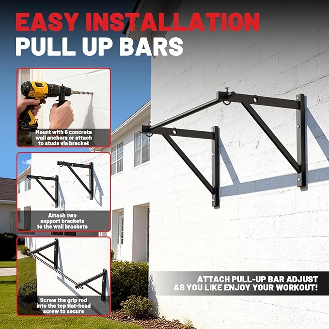 PAPABABE Wall Mounted Pull Up Bar, Chin Up Bar, Strength Training Pull-Up Bars Chin Up Bars for Home Gym