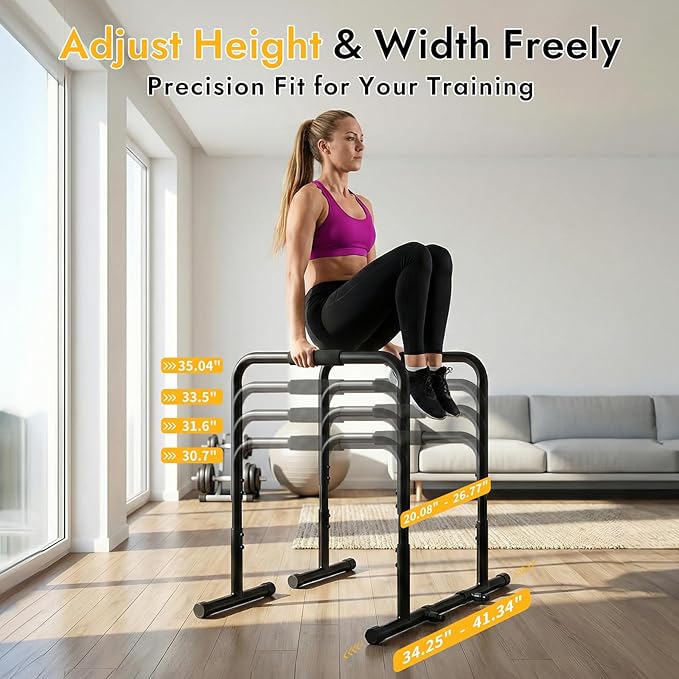 NEWBULIG Dip Bar Station, Adjustable Pull Up Bar for Doorway with Soft High-Density Foam Handles, Heavy Duty Dip Stands for Home, Gym, Patio, Office