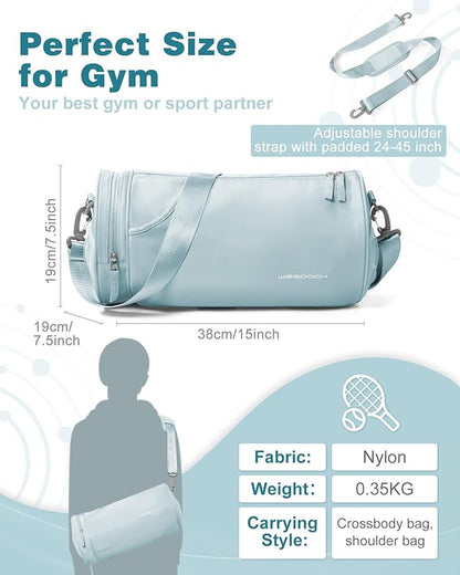 Small Gym Bag for Women,Waterproof Mini Duffle Bag Womens Spotrs Workout Bags Small Travel Duffel Bag with Wet Pocket Carry on Weekender Bags for Dance Swimming,Gym,Yoga,Fitness Light Blue