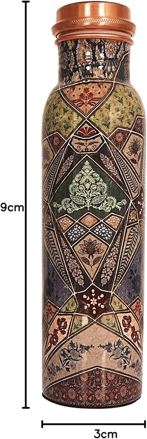 Copper Water Bottle 34 Oz Large Copper Water Bottle For Drinking 100% Pure Ayurvedic Multicolor Vessel For Leak-Proof Lid Bottle for Yoga, Gym, Office, Home & Travel