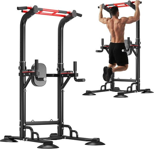 DlandHome Pull Up Bar Power Tower Dip Station, Height Adjustable Heavy Duty Workout Dip Stand, Multi-Functional Strength Training Machine for Men Women Home Gym