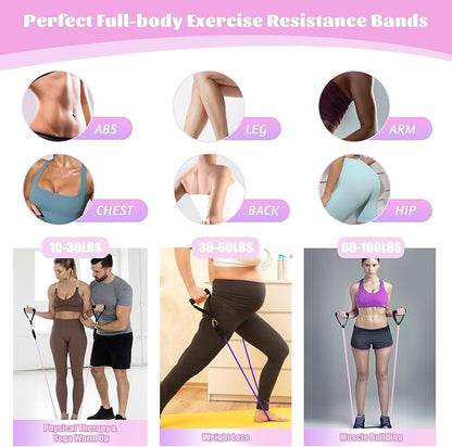 Exercise Resistance Bands with Handles for Working Out, 150/200/250/300 Lbs Workout Bands Set with Door Anchor for Physical Therapy, Yoga, Pilates