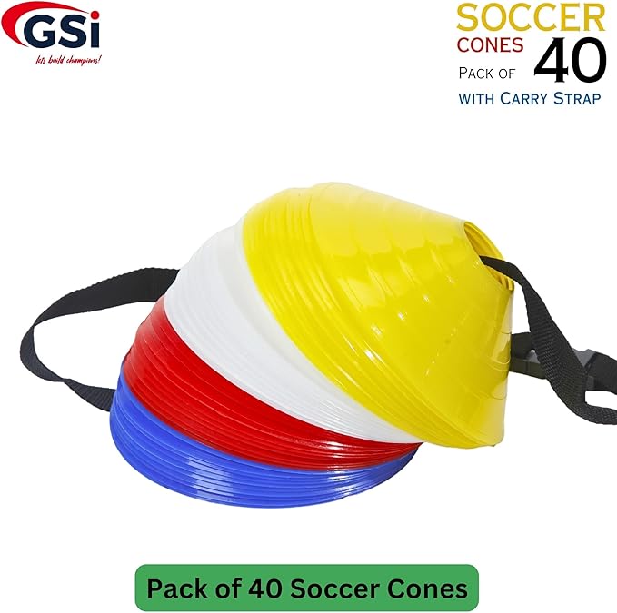 GSi Sports Training Cones for Agility Drills – Soccer & Basketball Multi-Sport Field Markers, Durable Flexible Cones in Multiple Shapes & Packs (20–80 Pack)