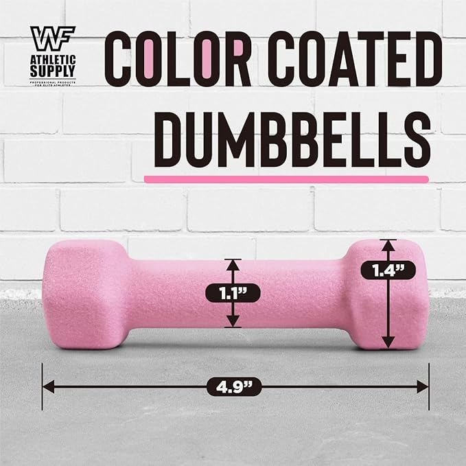 WF Athletic Supply Vibrant Multiple Color Hex Shaped Neoprene Dumbbells/Hand Weights with Non-Slip Grip for Home Gym Equipment Workouts Strength Training Free Weights - Sold in Pairs