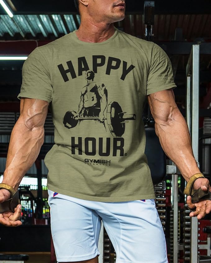 Gymish Lifestyle Happy Hour Deadlift Work Out T-Shirt, Weightlifting Gym Shirts