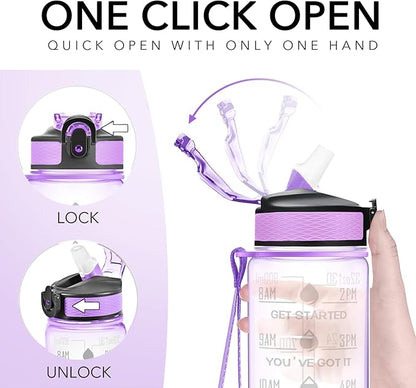 Hyeta 32 oz Water Bottles with Times to Drink and Straw, Motivational Water Bottle with Time Marker, Leakproof, Drinking Sports Water Bottle for Fitness, Gym and Outdoor
