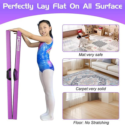 8FT Folding Balance Beam -Gymnastics Floor Beam -Gymnastics Equipment for Kids,Wood core- Anti-Slip Bottom and Carrying Bag for Home