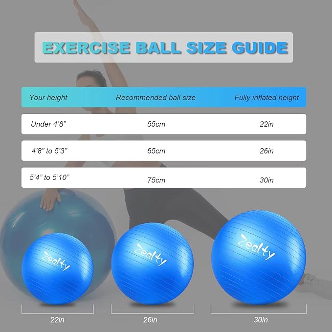 Yoga Ball Exercise Ball - Anti-Slip and Anti-Burst Workout Ball, Birthing Ball Fitness Ball with Quick Pump, Balance Ball Chair for Stability, Pregnancy and Physical Therapy