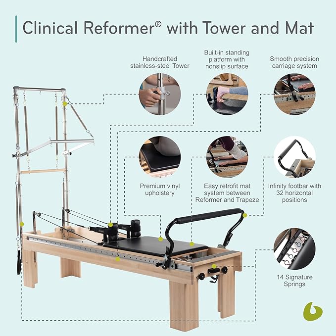 Balanced Body Clinical Pilates Reformer with Infinity Footbar, Pilates Exercise Equipment, Workout Equipment for Home or Studio