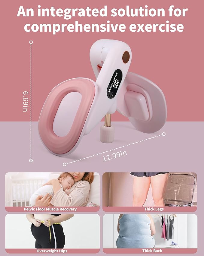 Thigh Master, Kegel Exerciser for Women, Pelvic Floor & Hip Trainer with 5 Resistance Bands, Thigh Glutes and Leg Slimming, Light Pink, Home Fitness Equipment