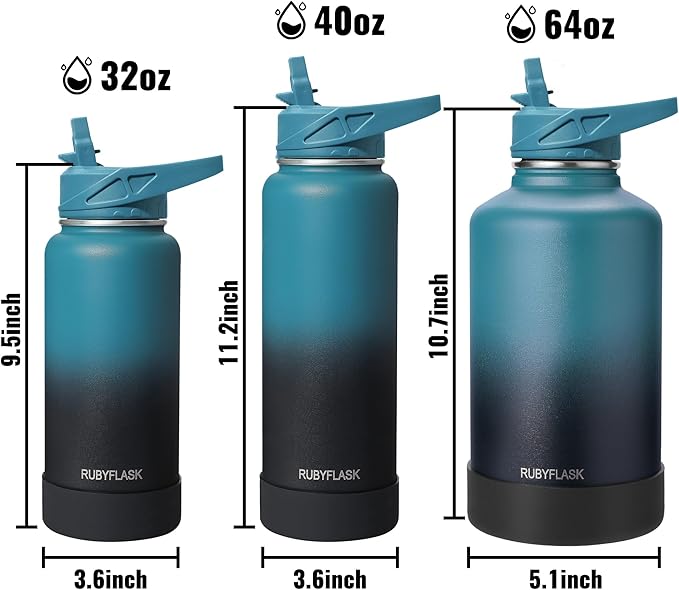 40oz Insulated Water Bottle with Straw, Stainless Steel Metal Vacuum Water Flask, Large Thermal Water bottle with Leakproof 3 Lids for Travel, Camping, Gym Sports Navy