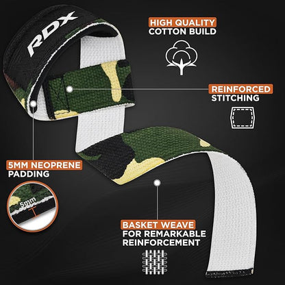 RDX Lifting Straps for Weightlifting –100% Cotton Heavy Duty Gym Wrist Strap with 5MM Neoprene Padding, 60CM Anti-Slip Hand Grip Wraps for Deadlifts Powerlifting Workouts Strength Training, Men Women