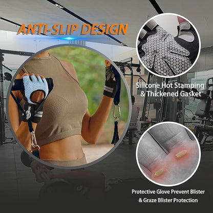 Workout Gloves for Men and Women,Gym Gloves for Weight Lifting with Wrist Support,Exercise,Rock Climbing, Biking,Training,Fitness,Pull up,Fingerless, Breathable and Snug fit