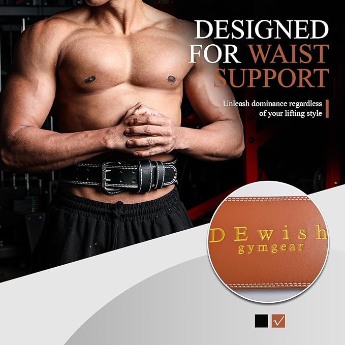 10 Adjustable Holes Genuine Leather Weightlifting Belt, 4”& 6”Width, Double Prong Power Belt for Gym Bodybuilding, weightlifting, powerlifting, squats and deadlifts