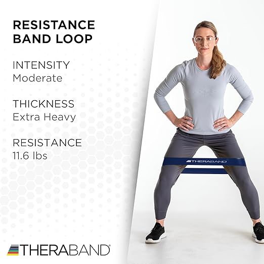 THERABAND Resistance Band Loops, 8" Blue, Extra Heavy Resistance, Latex Color-Coded 3" Wide Exercise Band Loop for Home Workouts, Pilates, Strength Training, Physical Therapy, for Women and Men