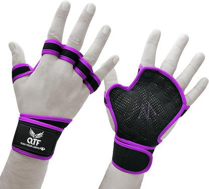 QTF Ventilated Weight Lifting Gloves for Men & Women Workout Gym Fitness Extra Grip with Wrist Support Wrap Cross fit Pull-ups Barbell Training Sports